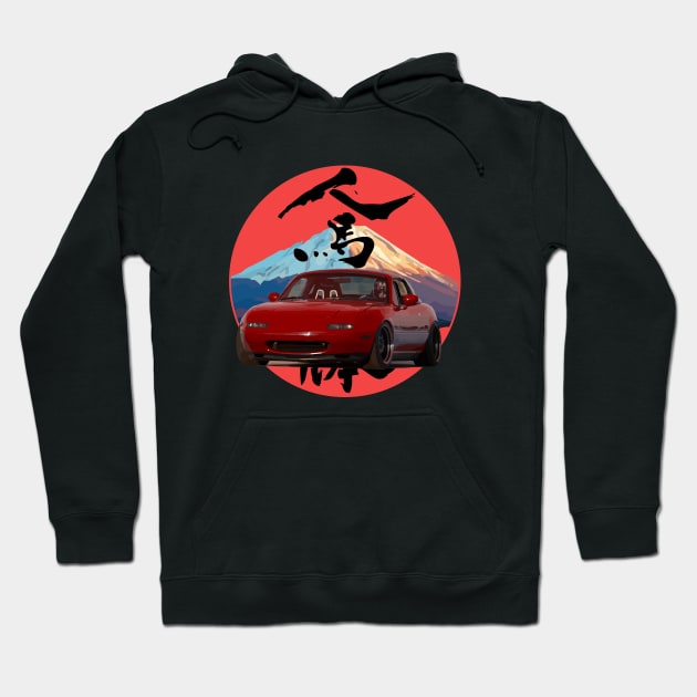 Red Mazda Miata/MX-5 - Mount Fuji Jinba Ittai Roadster Life Hoodie by mudfleap